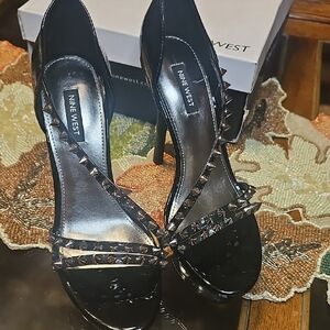 Nine West Black Heels with Studded Straps